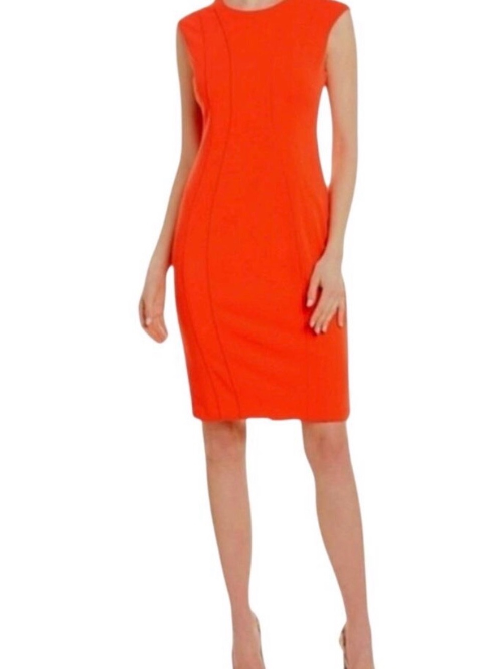Kobi Halperin Vibrant Orange Red Sleeveless Midi Sheath Dress